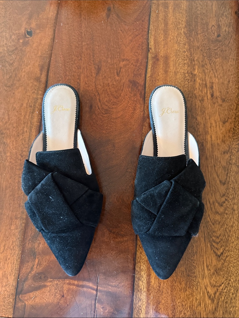 J. Crew Black Knotted Pointed Suede Mules